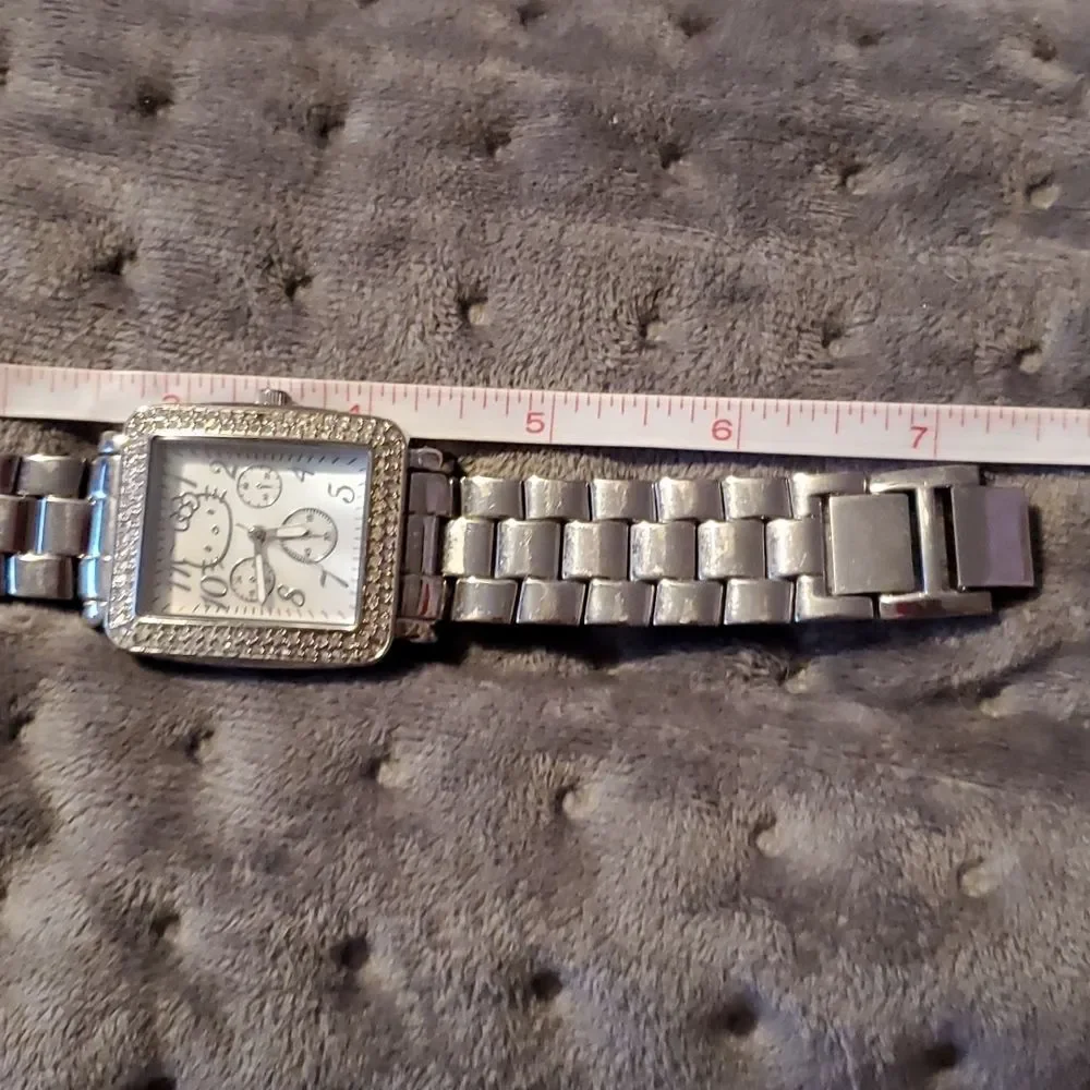 Hello Kitty Pave‎ CZ Bezel Silver Multi Dial Silver White Watch